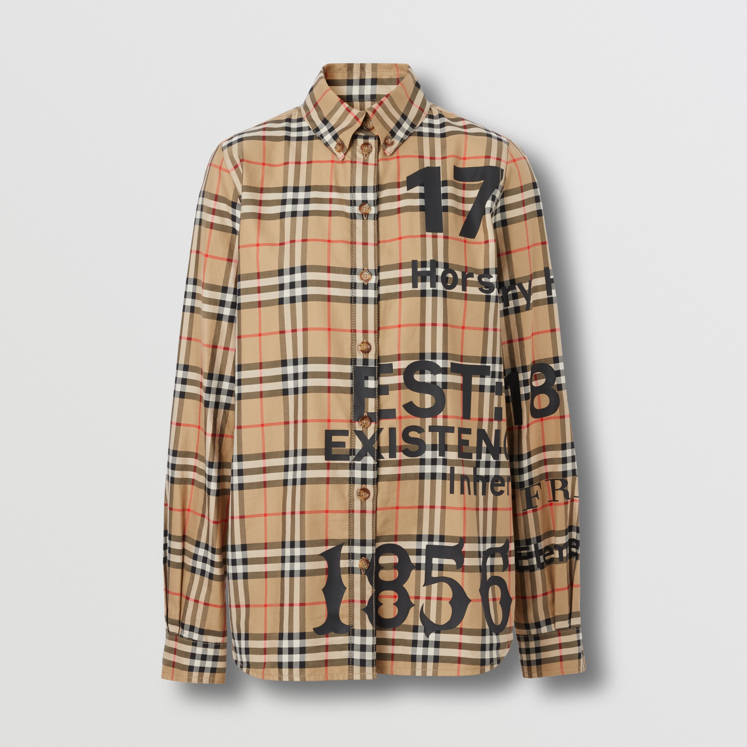 Horseferry Print Check Cotton Shirt in Archive Beige - Women | Burberry® Official - 4