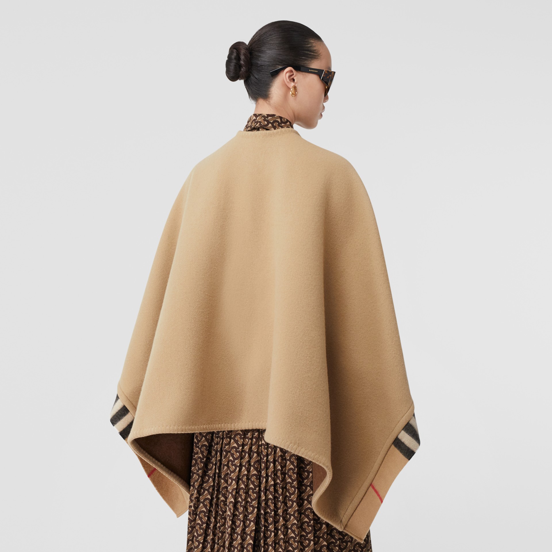 Check Trim Wool Cashmere Cape in Archive Beige - Women | Burberry ...