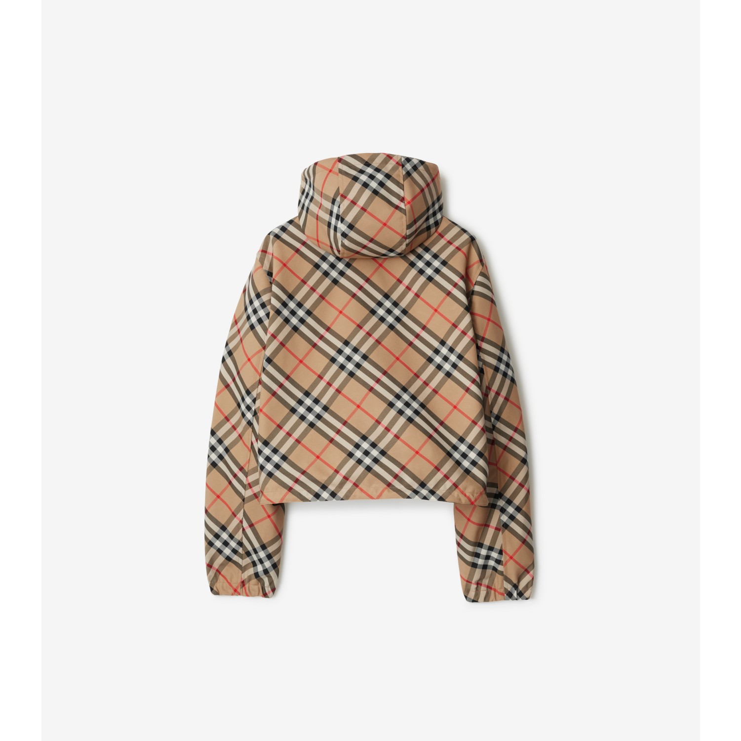 Cropped Reversible Check Jacket in Sand - Women, Nylon | Burberry® Official
