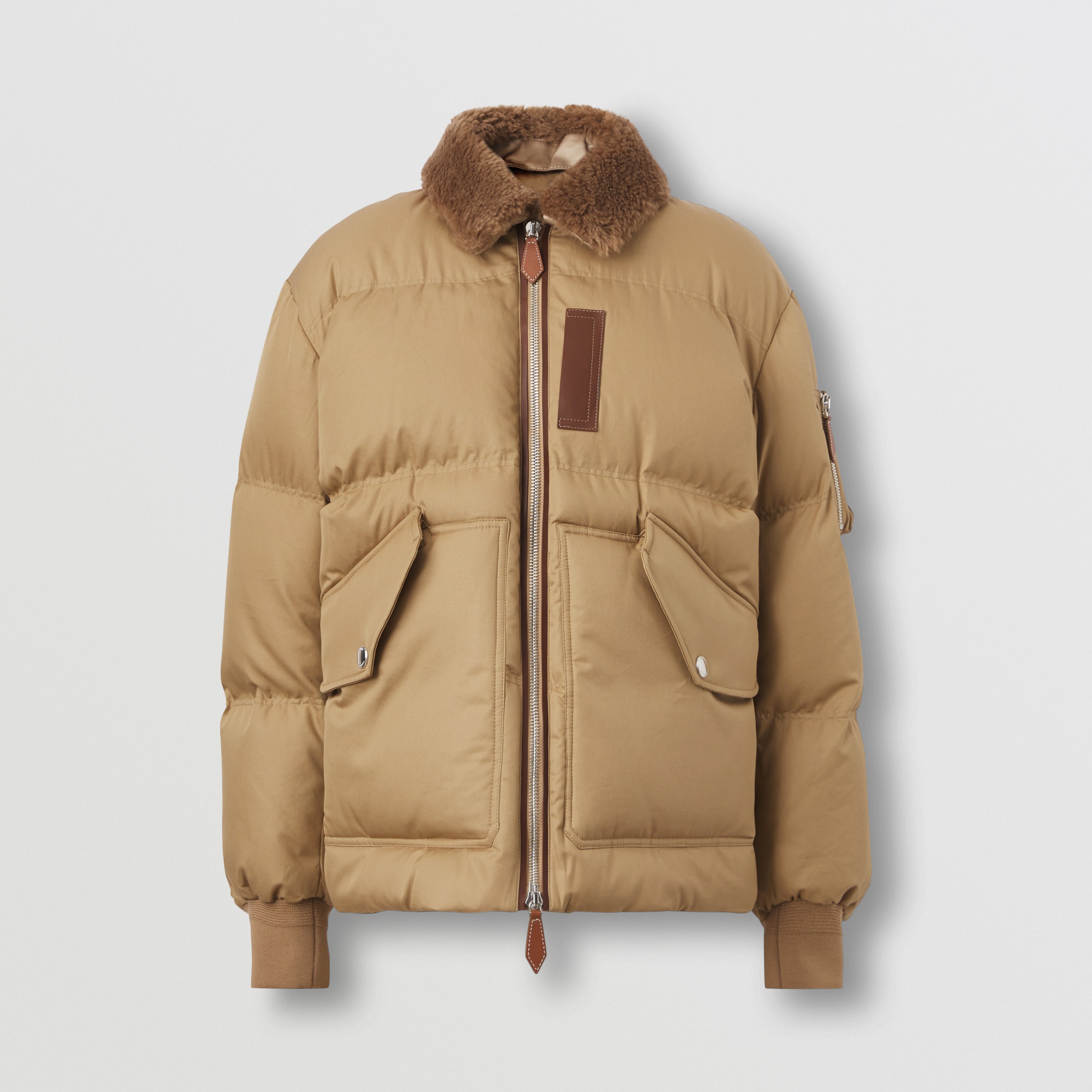 Shearling Collar Cotton Gabardine Puffer Jacket in Toasted Walnut - Men | Burberry® Official - 4