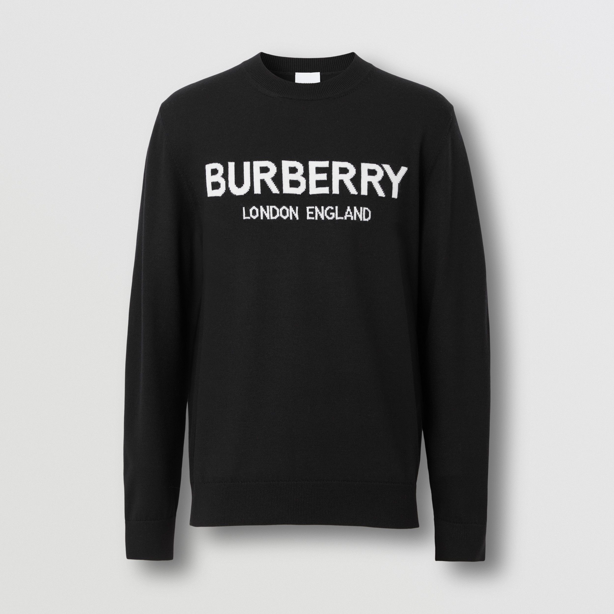 Burberry Wool Intarsia-knit Logo Jumper in White Womens Clothing Jumpers and knitwear Jumpers 