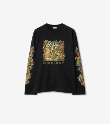 ロングスリーブ フォレスト コットンTシャツ (ブラック) - メンズ