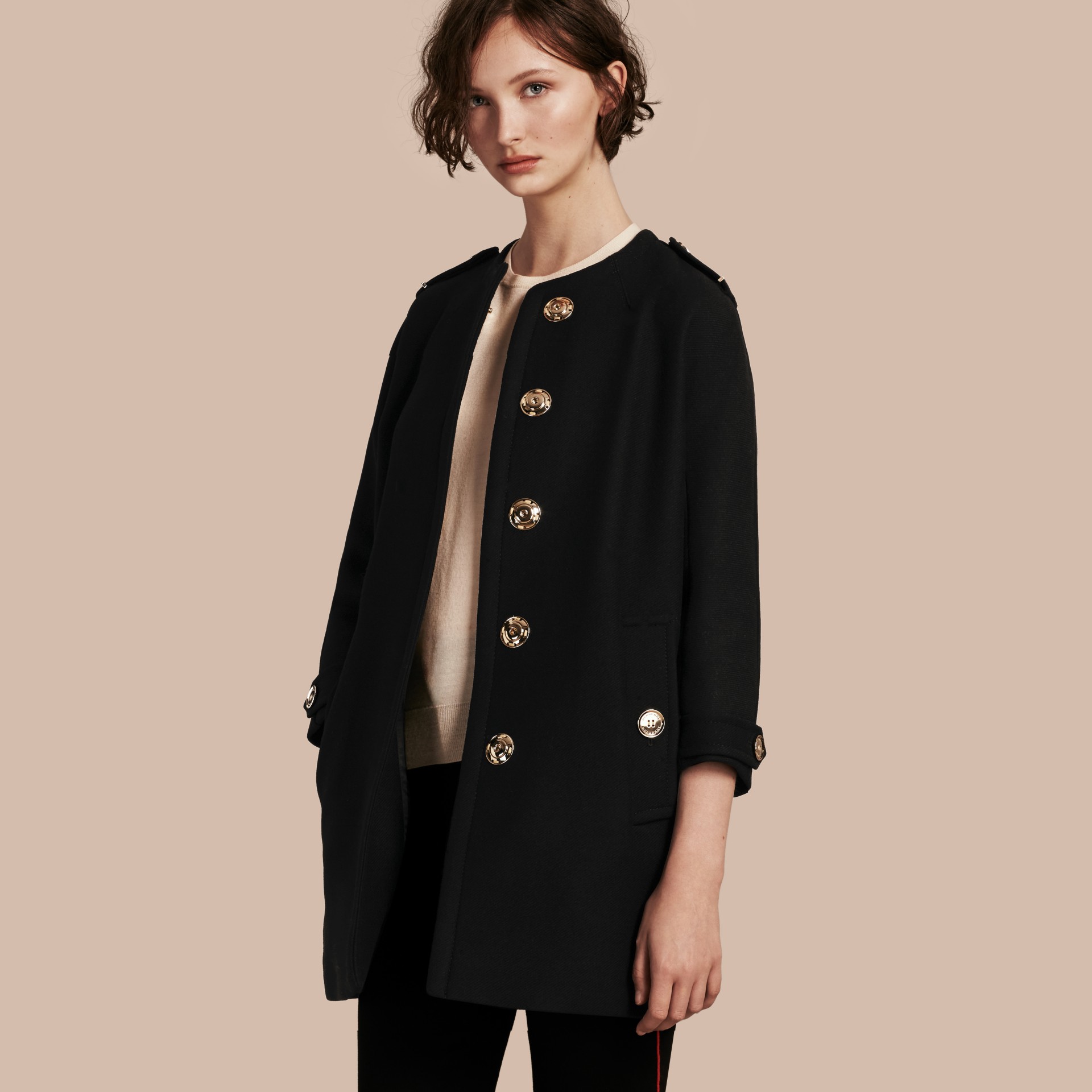 Technical Wool Cashmere Collarless Coat Black | Burberry