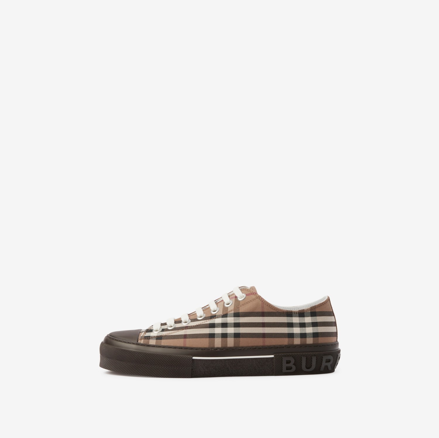 Check Cotton Sneakers in Birch Brown - Men | Burberry® Official