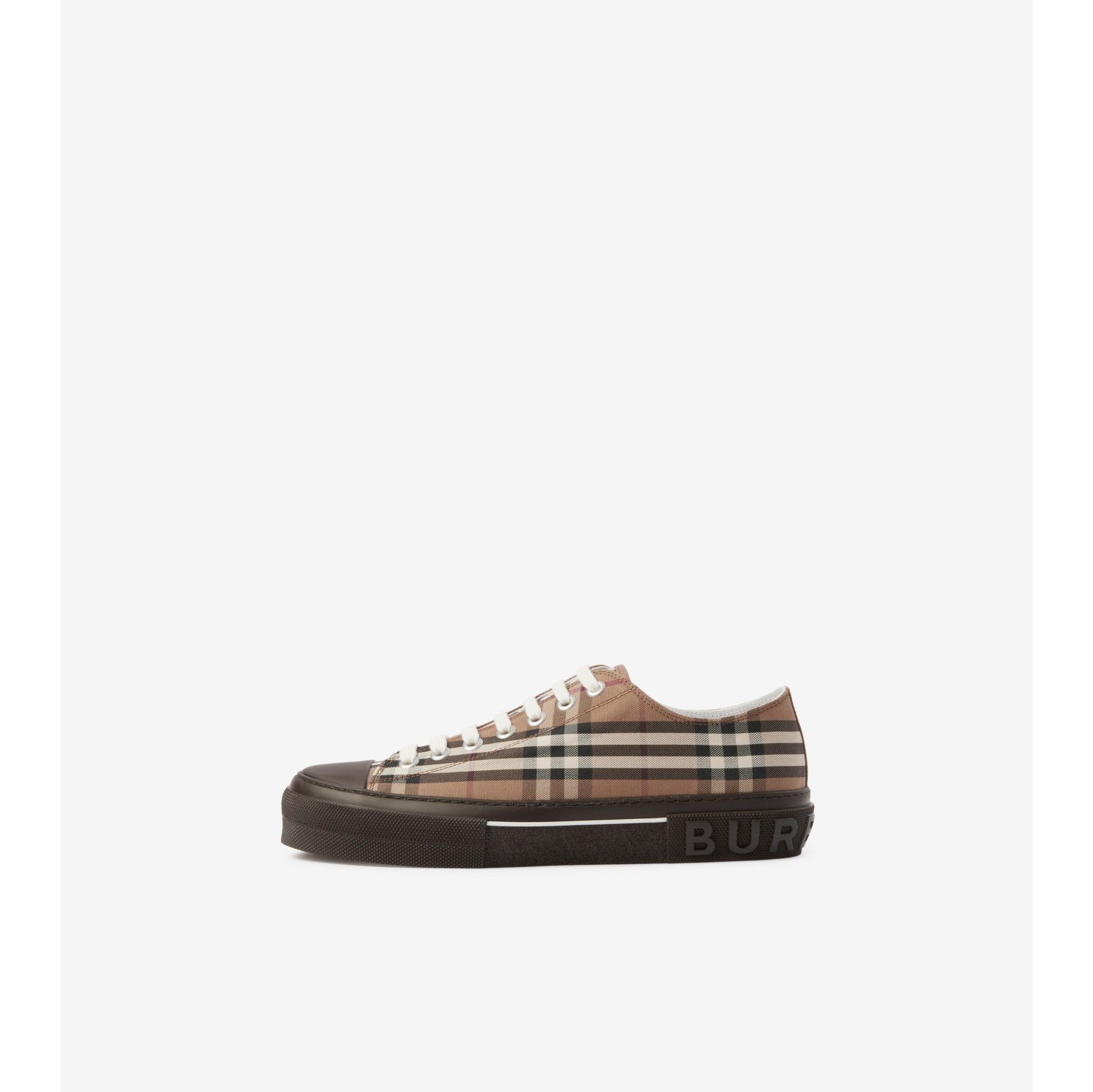 Vintage Check Cotton and Suede Sneakers in Birch Brown - Men