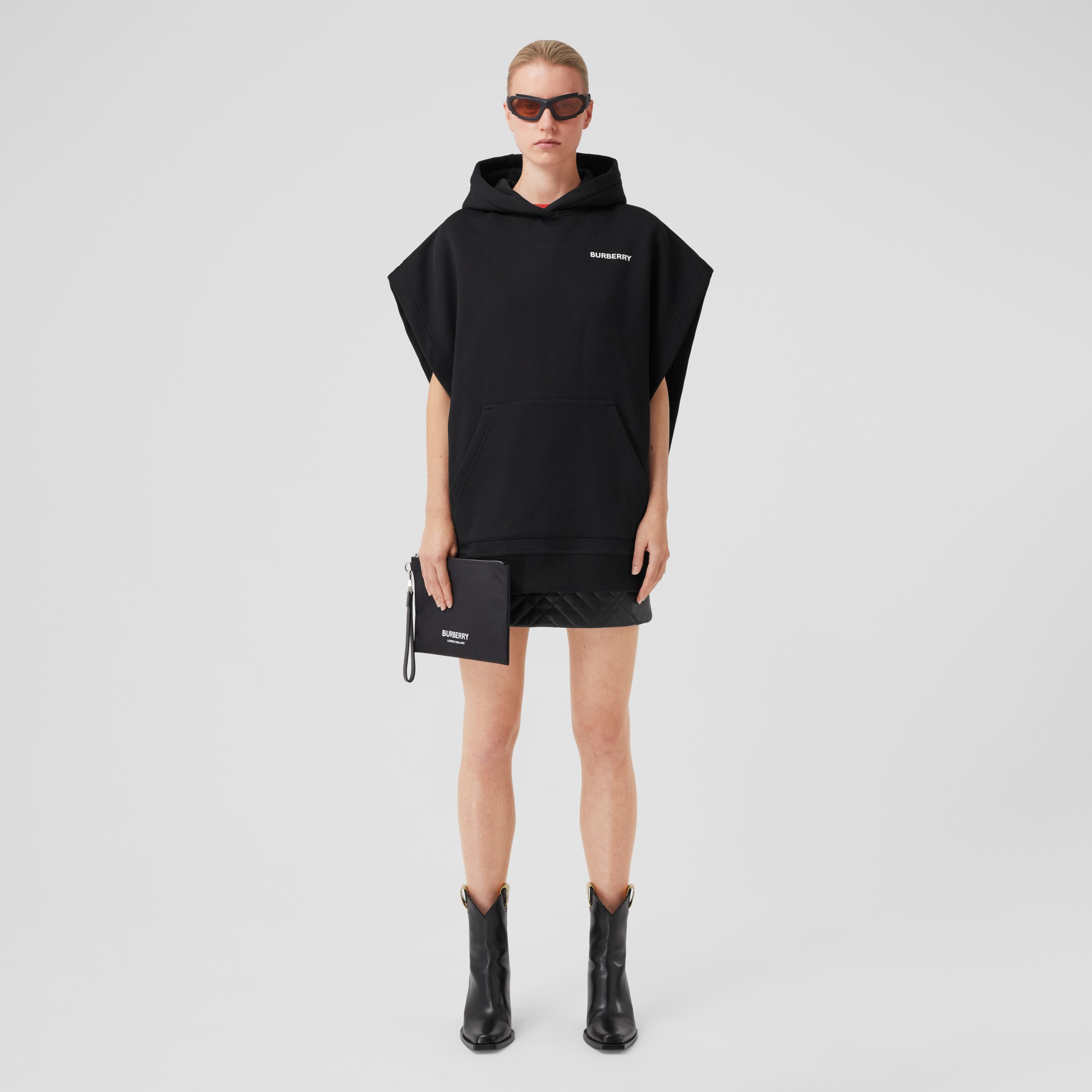 Coordinates Print Cotton Blend Hooded Poncho in Black | Burberry® Official - 4