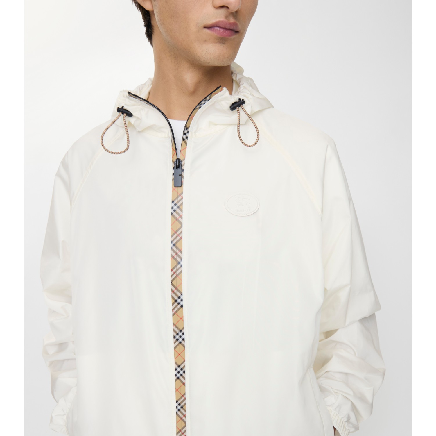 Checker-tape Nylon Hooded Jacket in Seashell white - Men | Burberry® Official