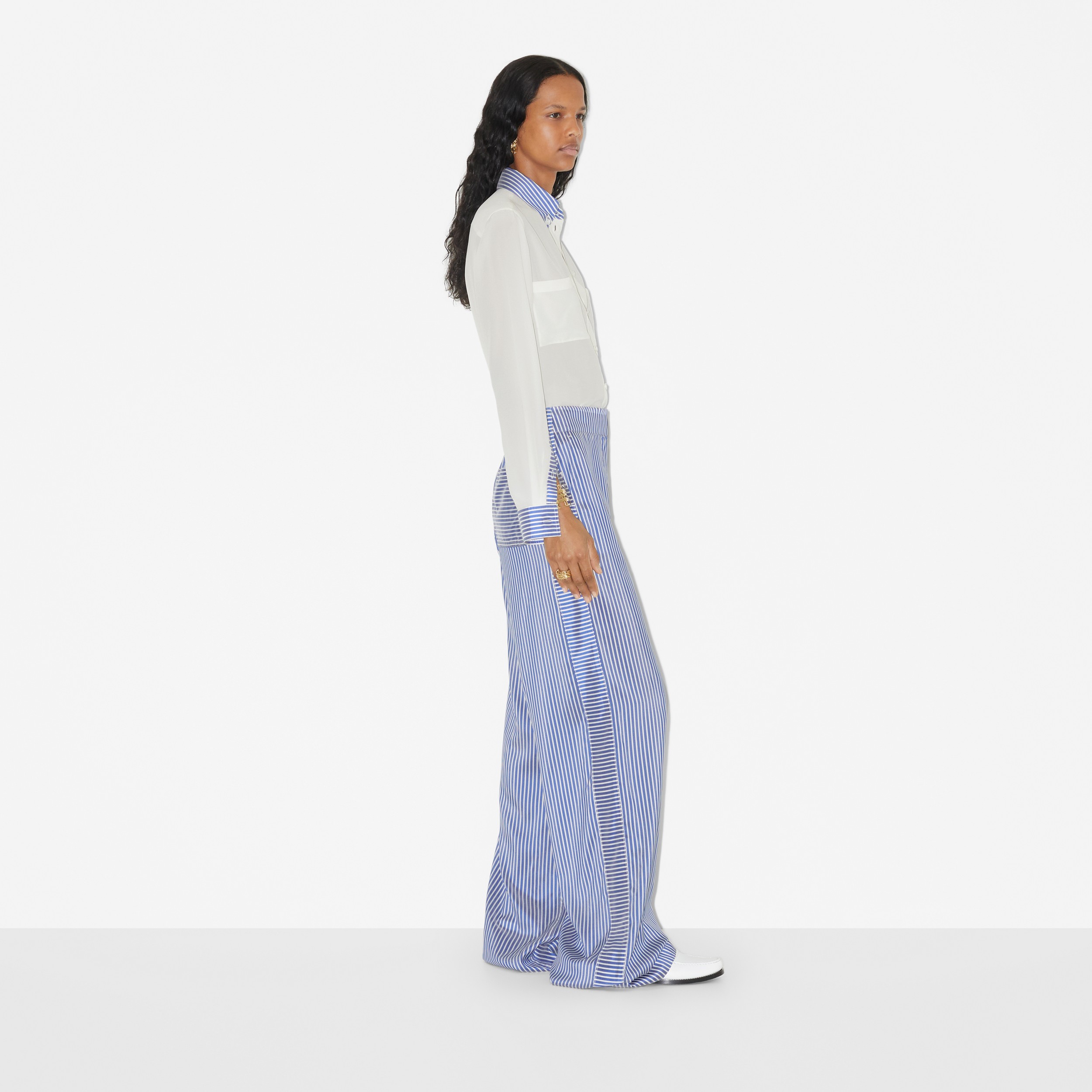 Camicia in seta con finiture a righe (Bianco Naturale) - Donna | Sito ufficiale Burberry® - 3