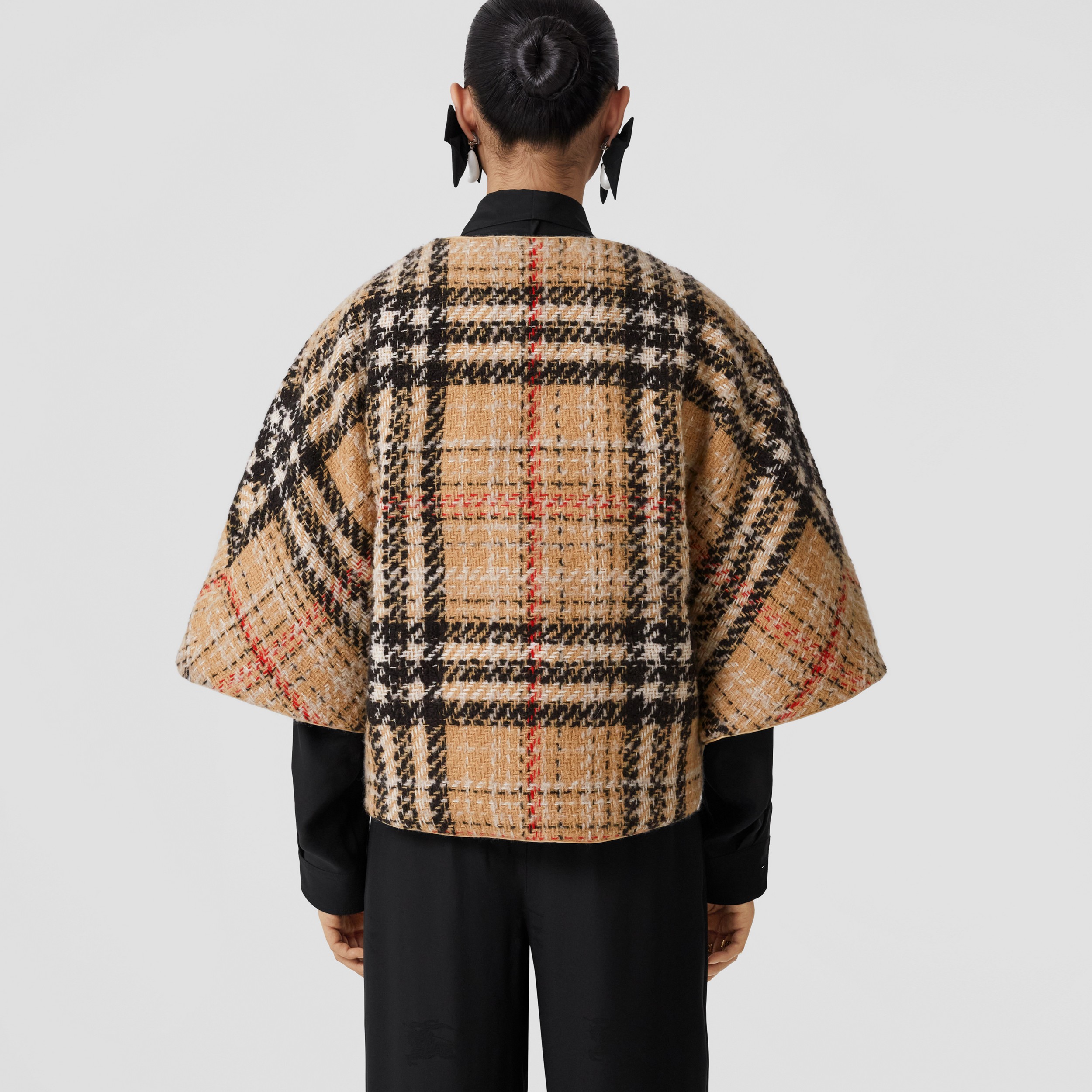 Exaggerated Check Cashmere Silk Tweed Cape in Archive Beige - Women | Burberry® Official - 3