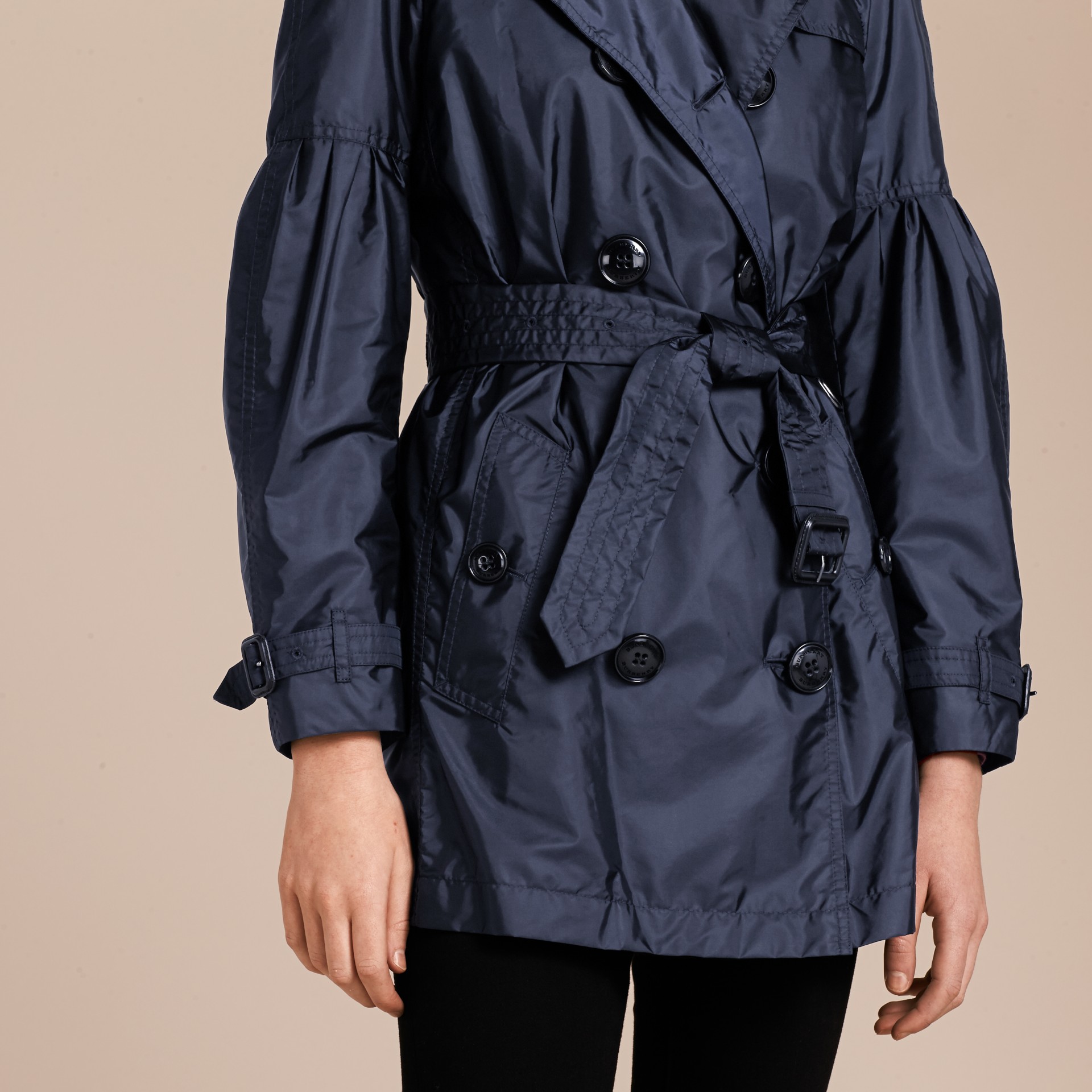Packaway Trench Coat with Bell Sleeves Navy Burberry