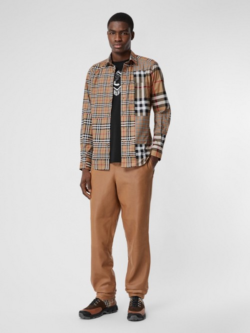 BURBERRY Classic Fit Patchwork Check Cotton Shirt