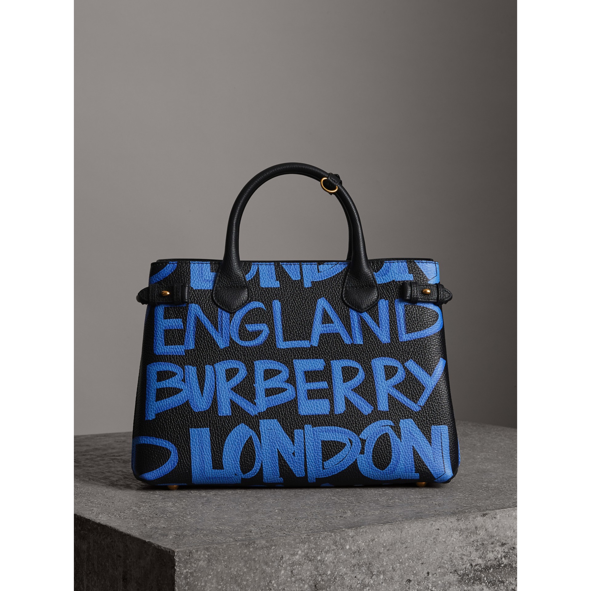 The Medium Banner in Graffiti Print Leather in Black - Women | Burberry ...