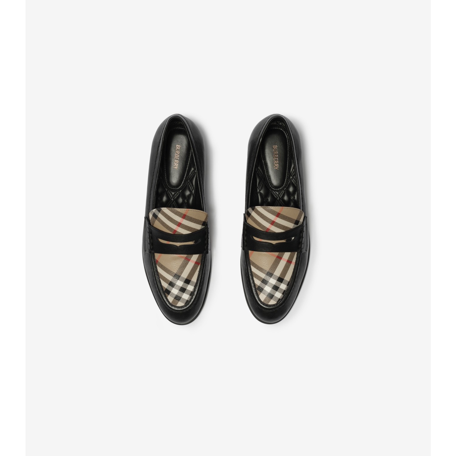 Check and Leather Opal Loafers in Black/archive beige - Women
