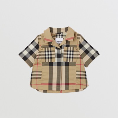 Short-sleeve Patchwork Check Stretch Cotton Shirt in Archive Biege -  Children | Burberry® Official