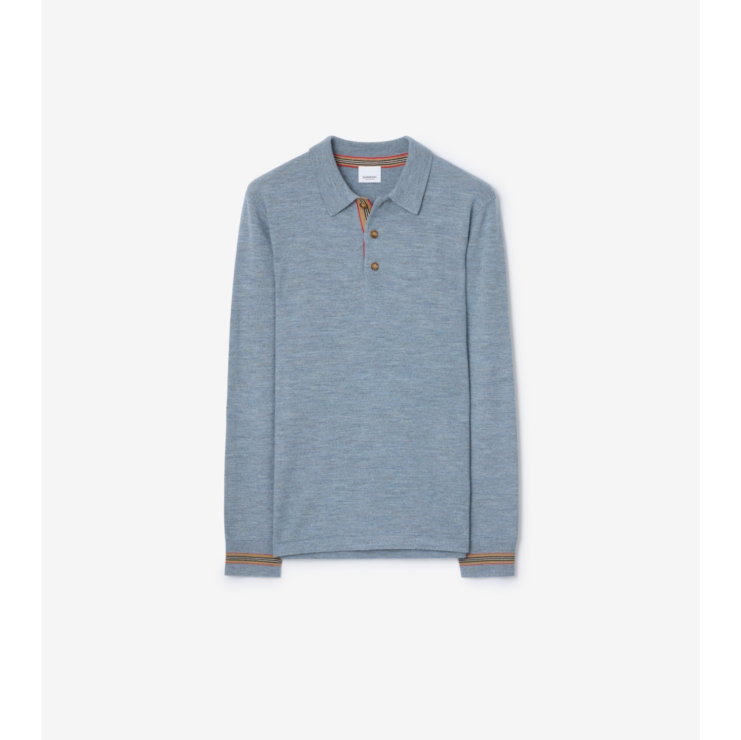 Long-sleeve Wool Polo Shirt in Mid blue melange - Men | Burberry® Official