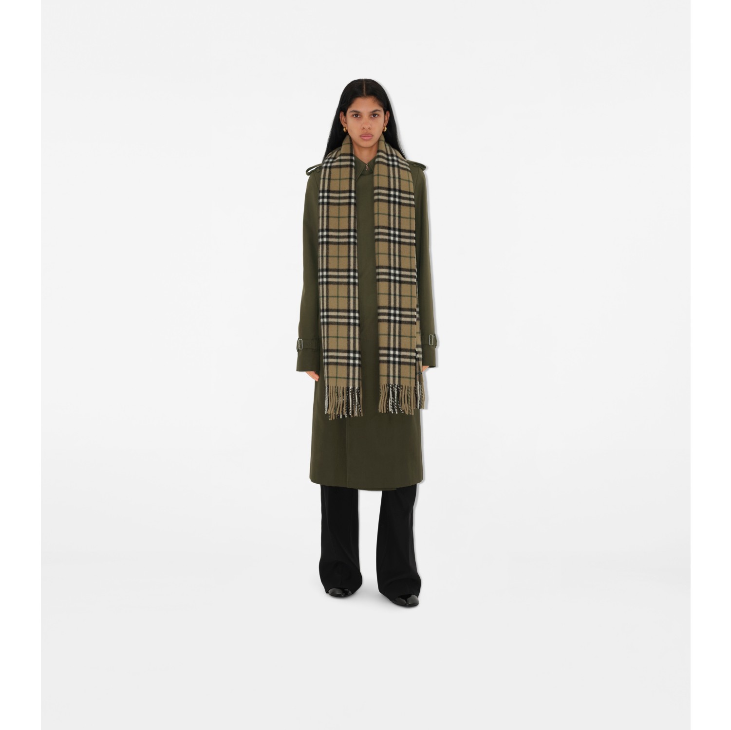 Wide Check Cashmere Scarf