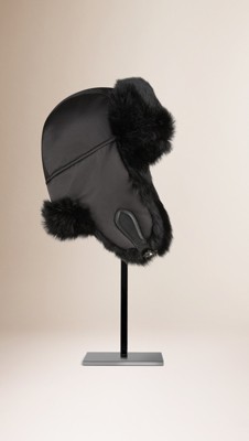 Black Rabbit Fur Aviator Hat - Image 1