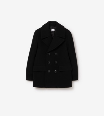 Wool Blend Pea Coat in Black Men Burberry Official