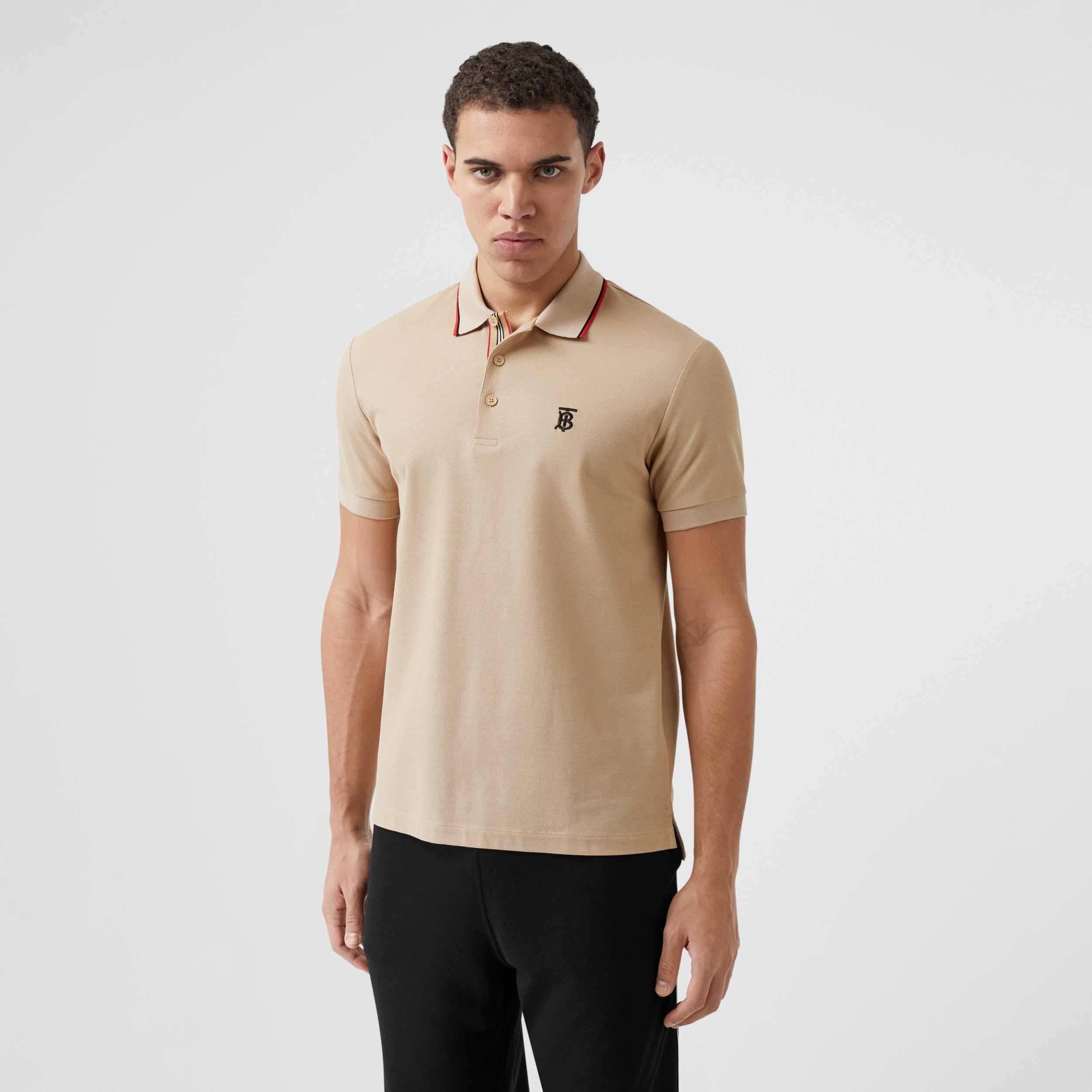 Monogram Motif Cotton Piqué Polo Shirt in Soft Fawn - Men | Burberry ...