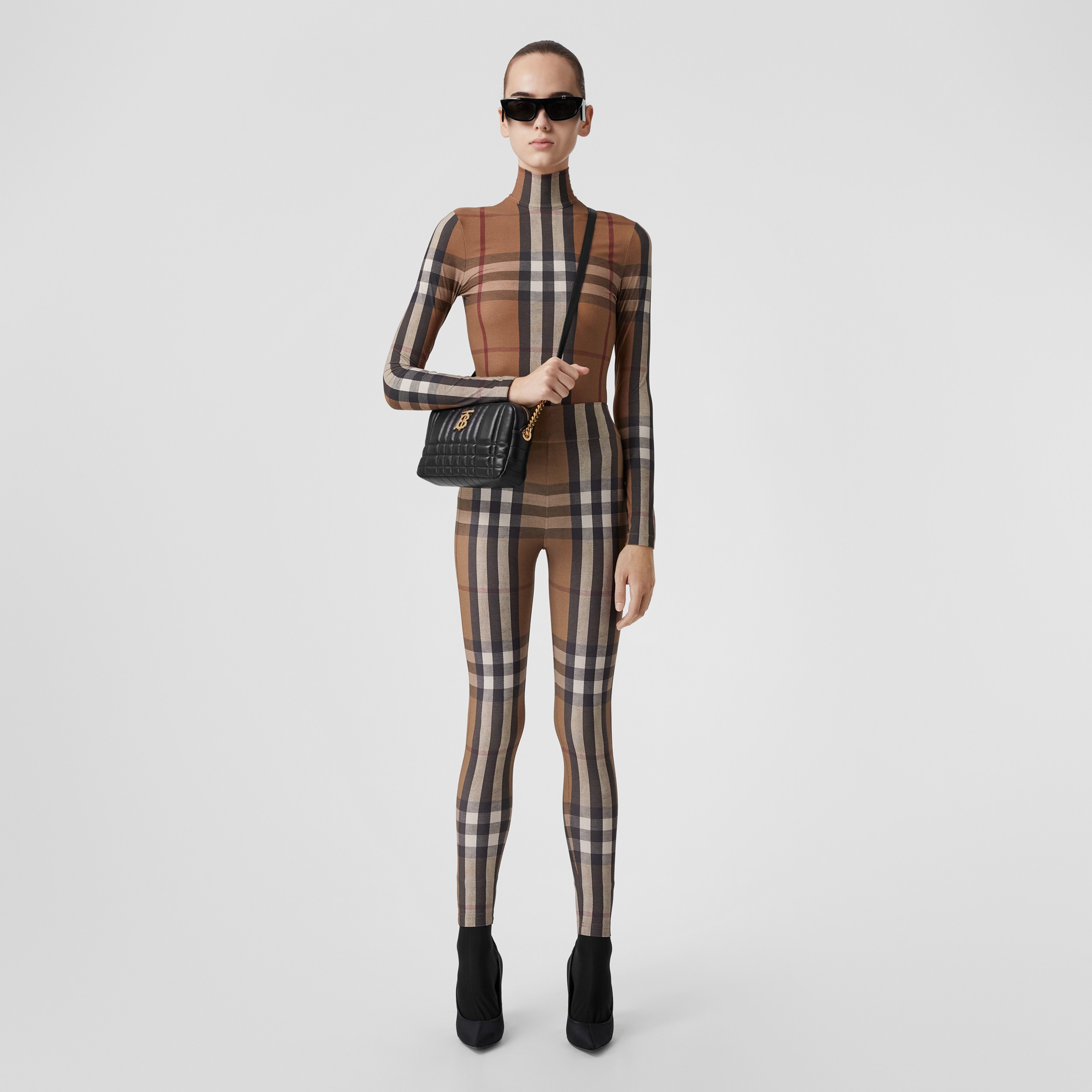 Check Stretch Jersey Leggings in Birch Brown - Women | Burberry® Official - 4