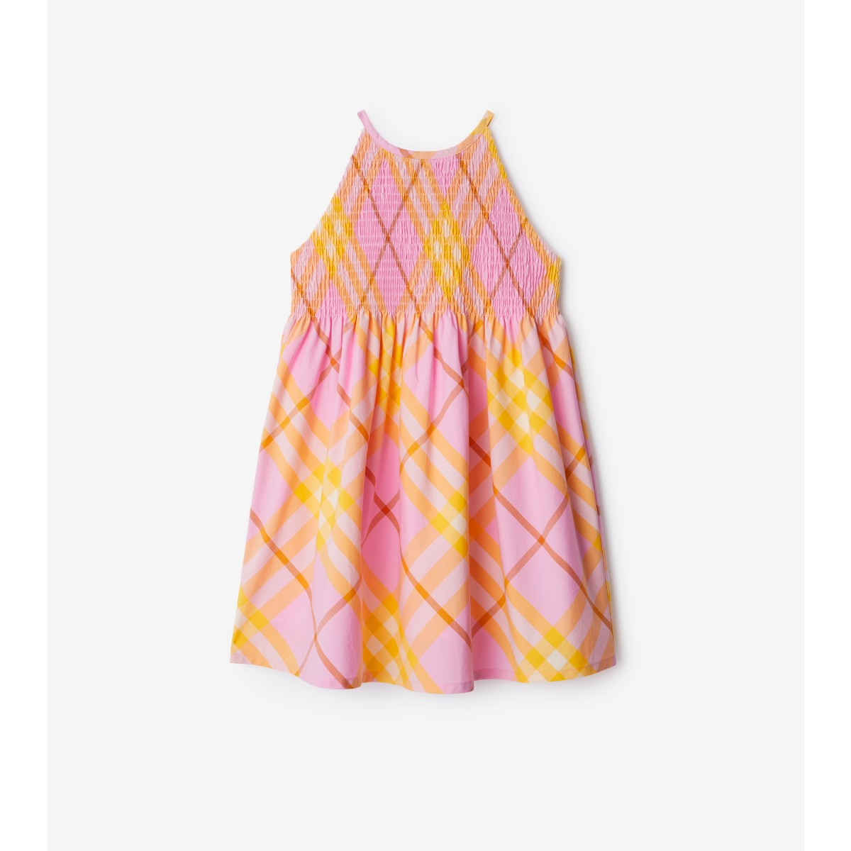 Shop Burberry Childrens Check Cotton Dress In Carnation Pink