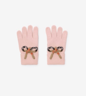 Check Bow Wool Cashmere Gloves in Bouquet pink - Children