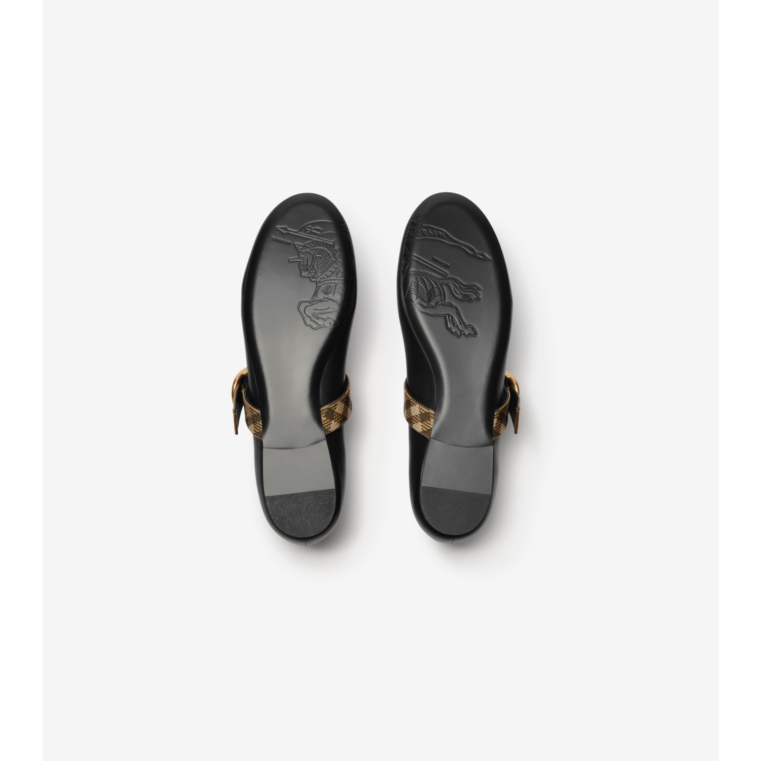 Check Strap Leather Robin Ballerinas in Black - Women | Burberry