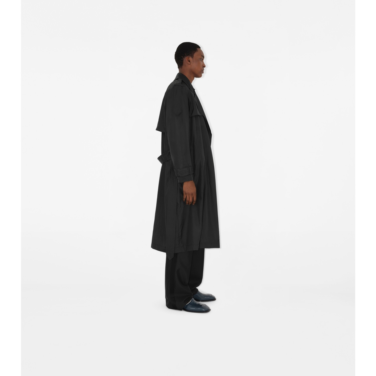 Long Silk Trench Coat in Black - Men | Burberry® Official