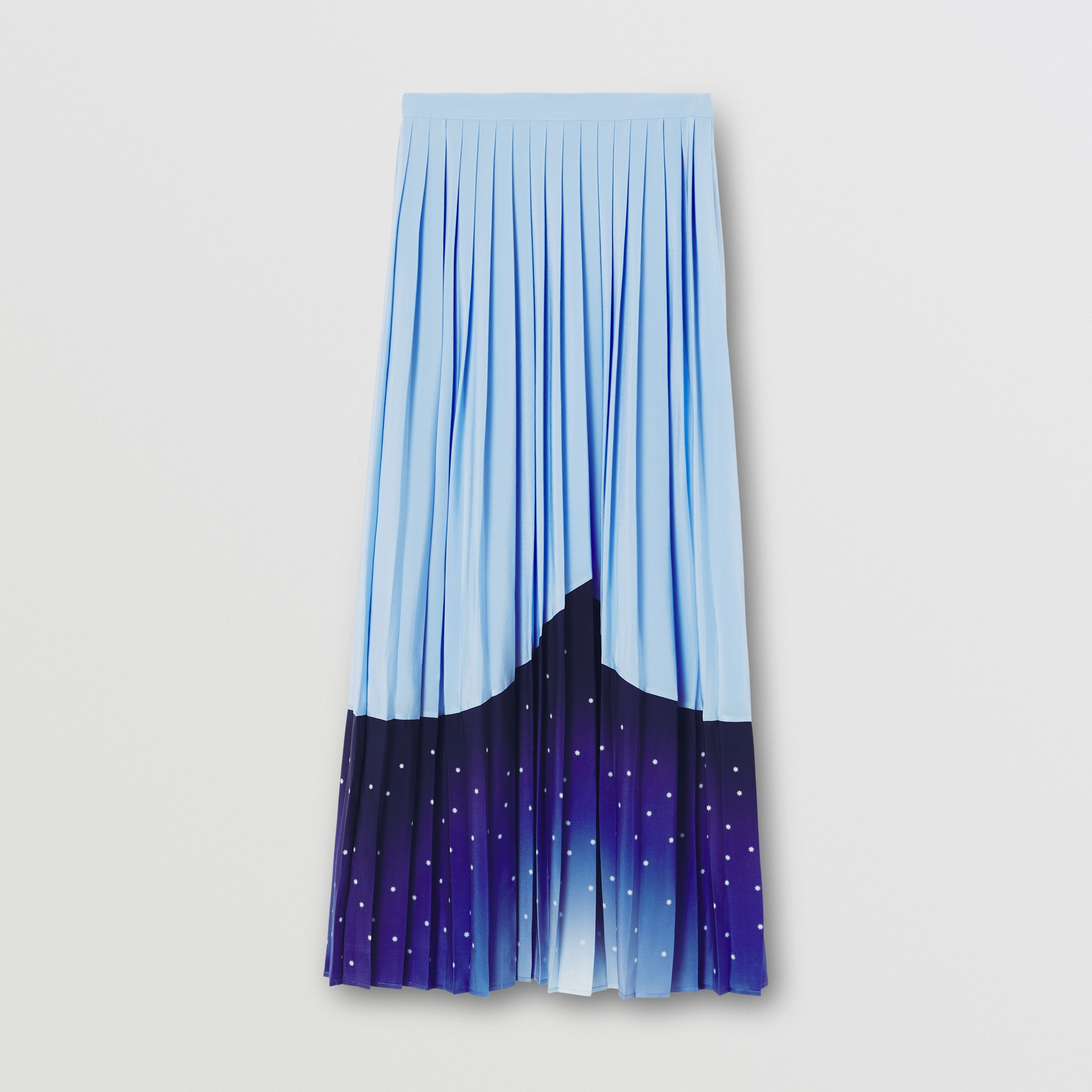 Constellation Print Pleated Silk Skirt in Soft Cornflower Blue - Women | Burberry® Official - 4