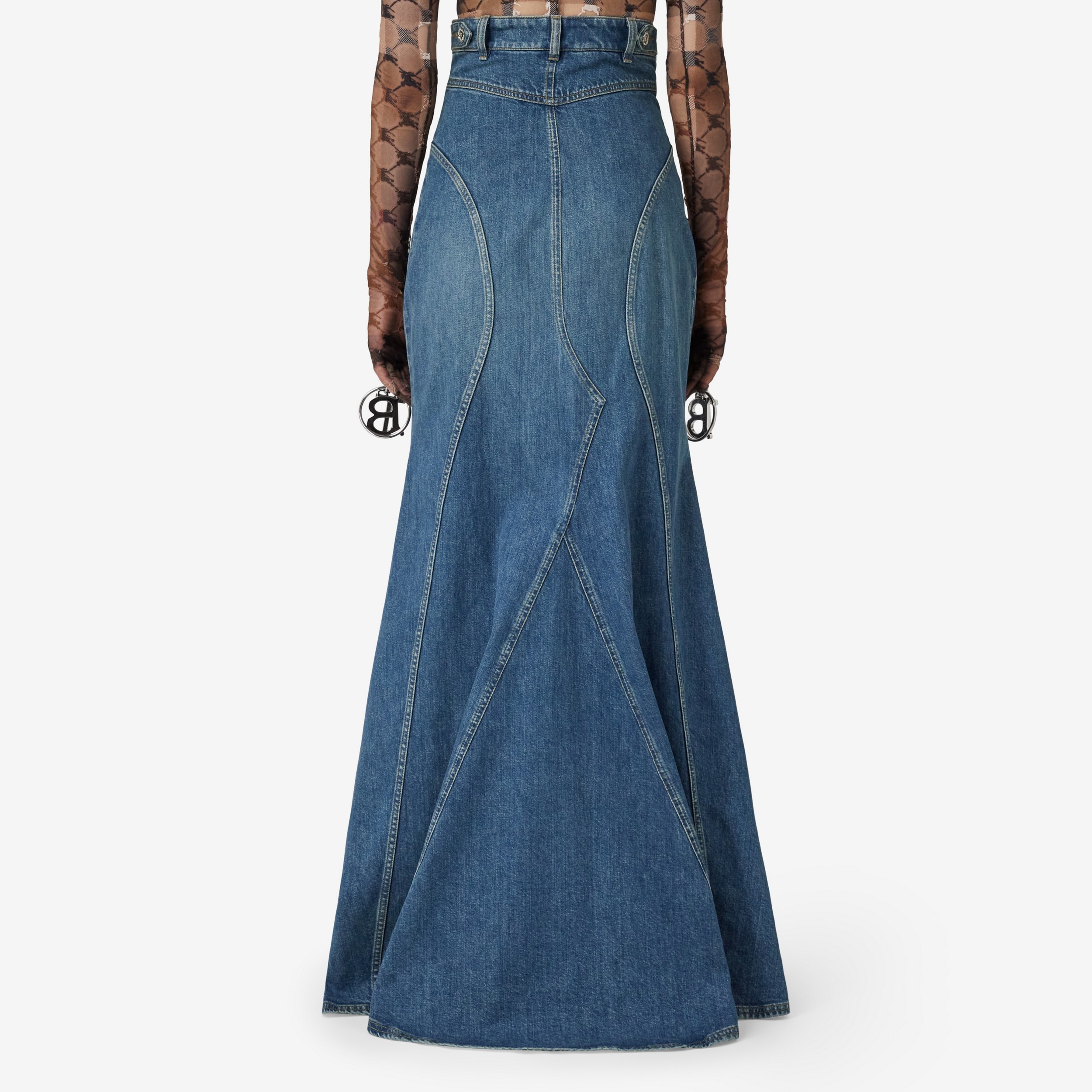 Denim Floor-length Skirt in Deep Slate Blue - Women | Burberry® Official - 3