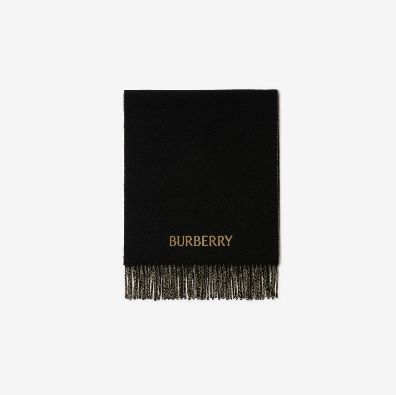 双面两用马术骑士徽标羊绒围巾 (驼色 / 黑色) | Burberry® 博柏利官网