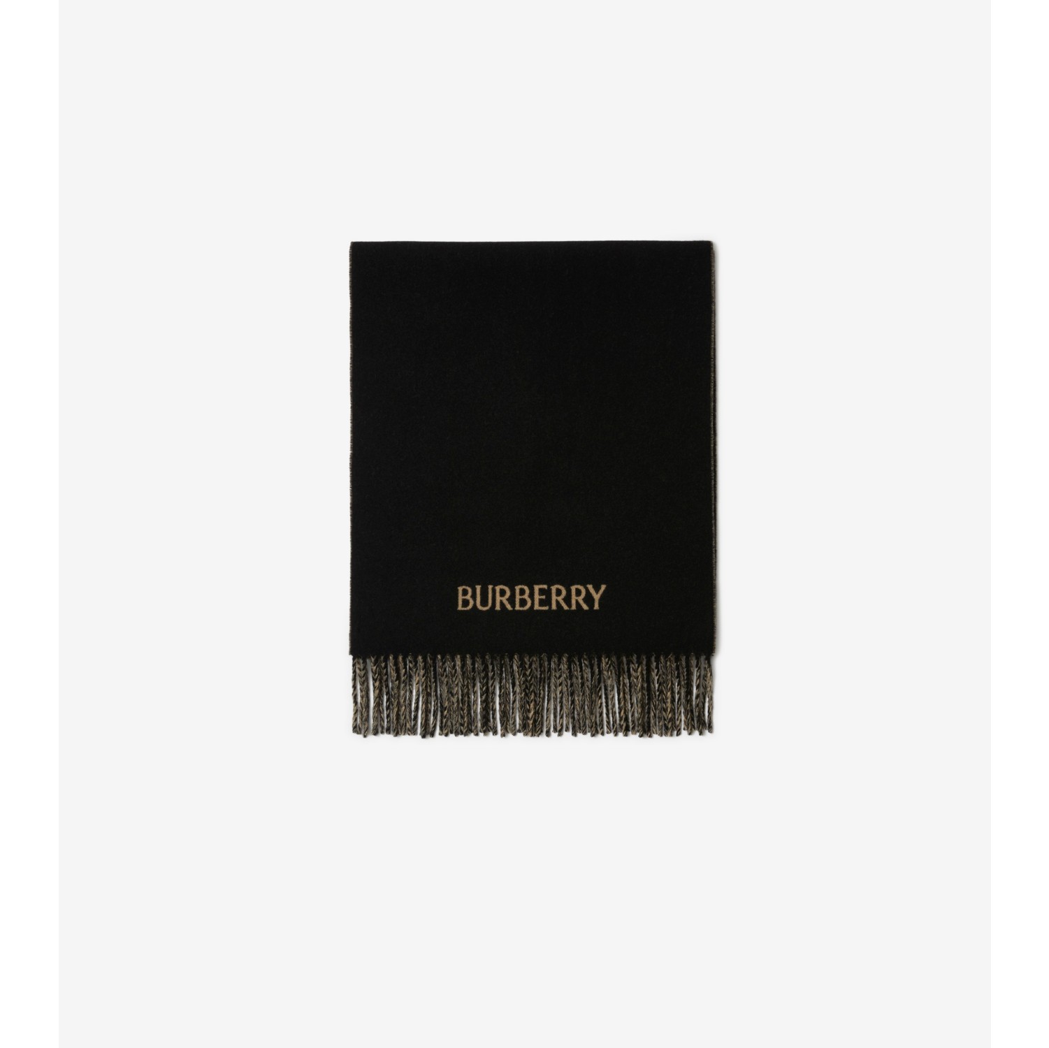 Burberry Branded Logo Text Cashmere Scarf, Camel Black