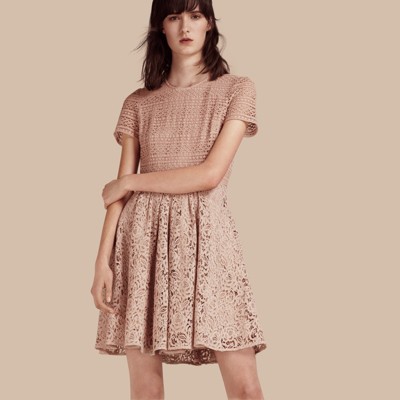 Floral and Mesh Lace Dress in Antique Taupe Pink - Women | Burberry ...