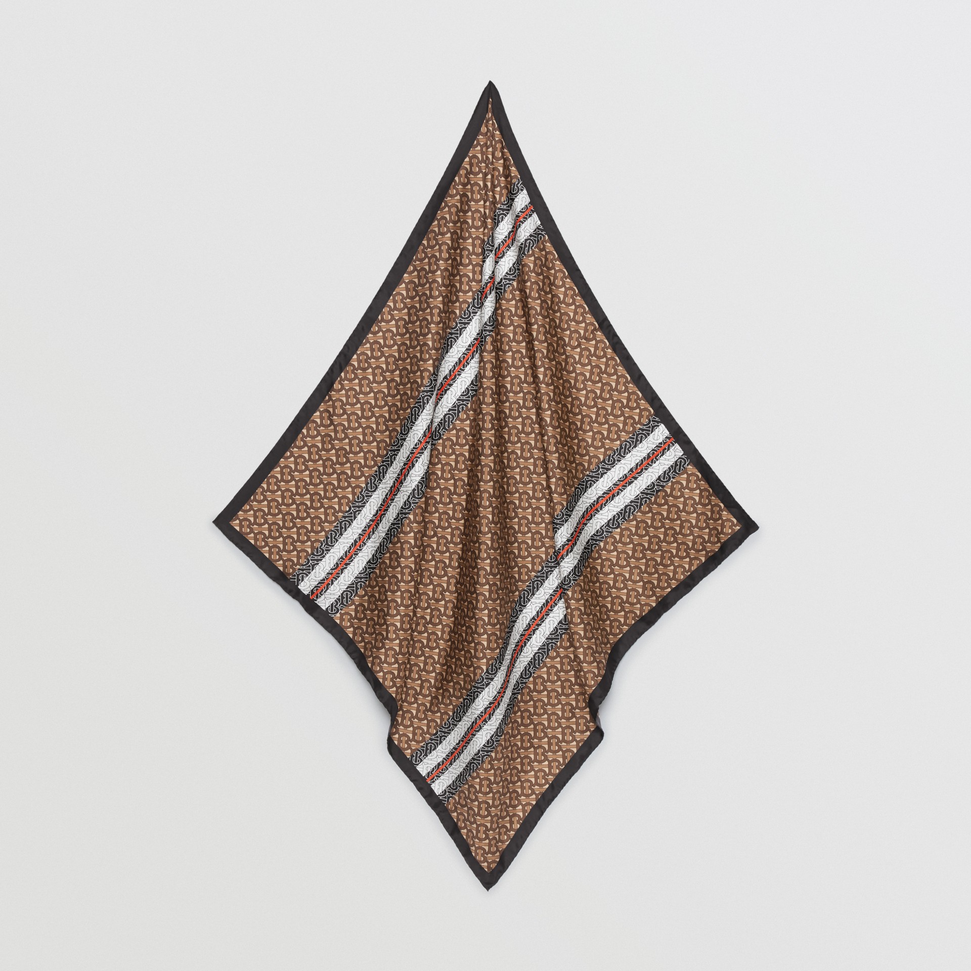 Monogram Stripe Print Silk Square Scarf in Bridle Brown | Burberry ...