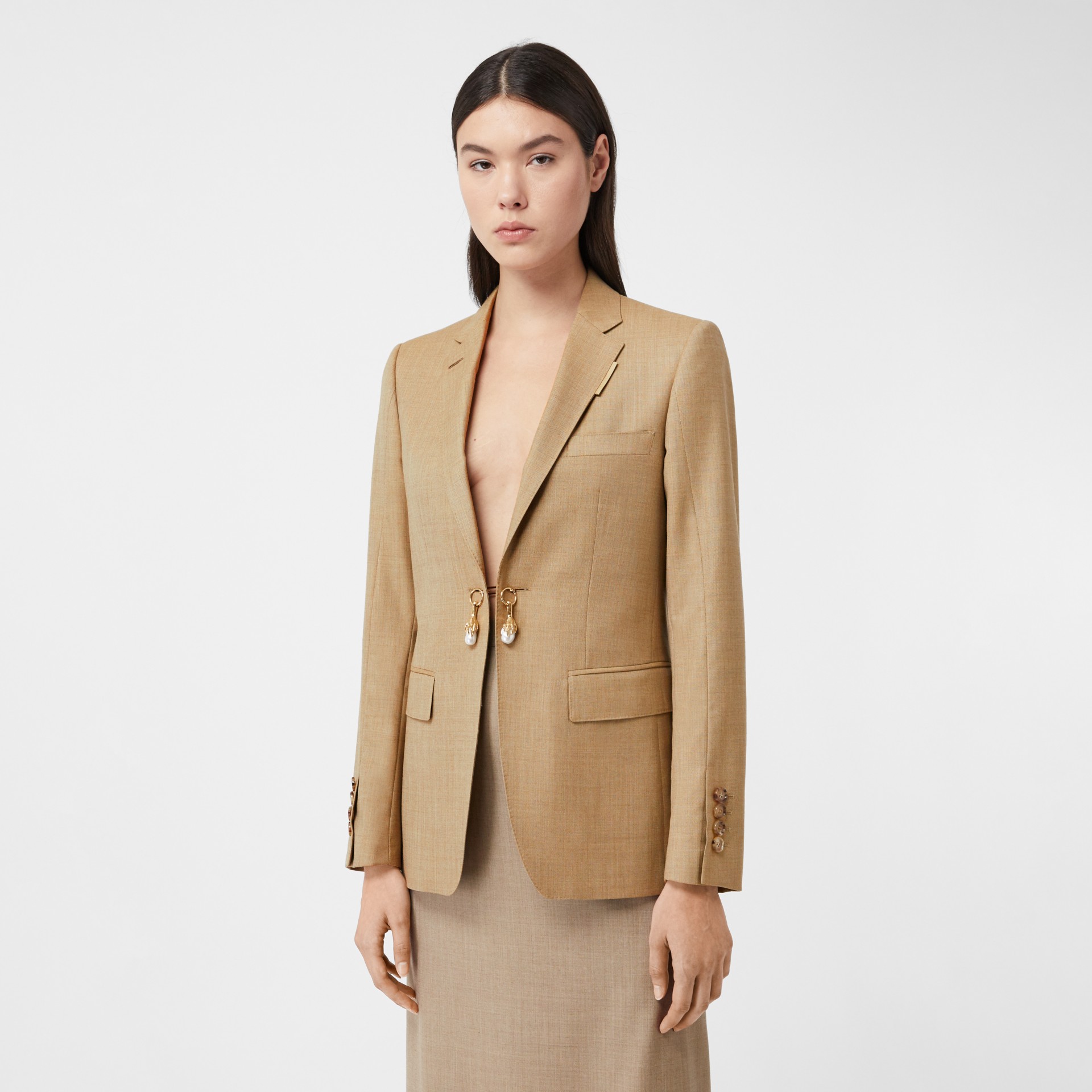 Link Detail Wool Cashmere Blazer in Pecan Melange - Women | Burberry ...