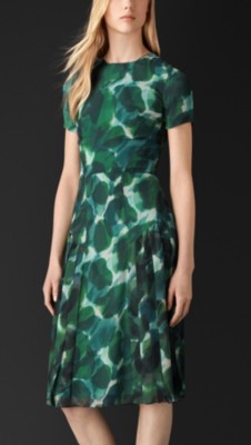peacock green floral silk dress - image 1