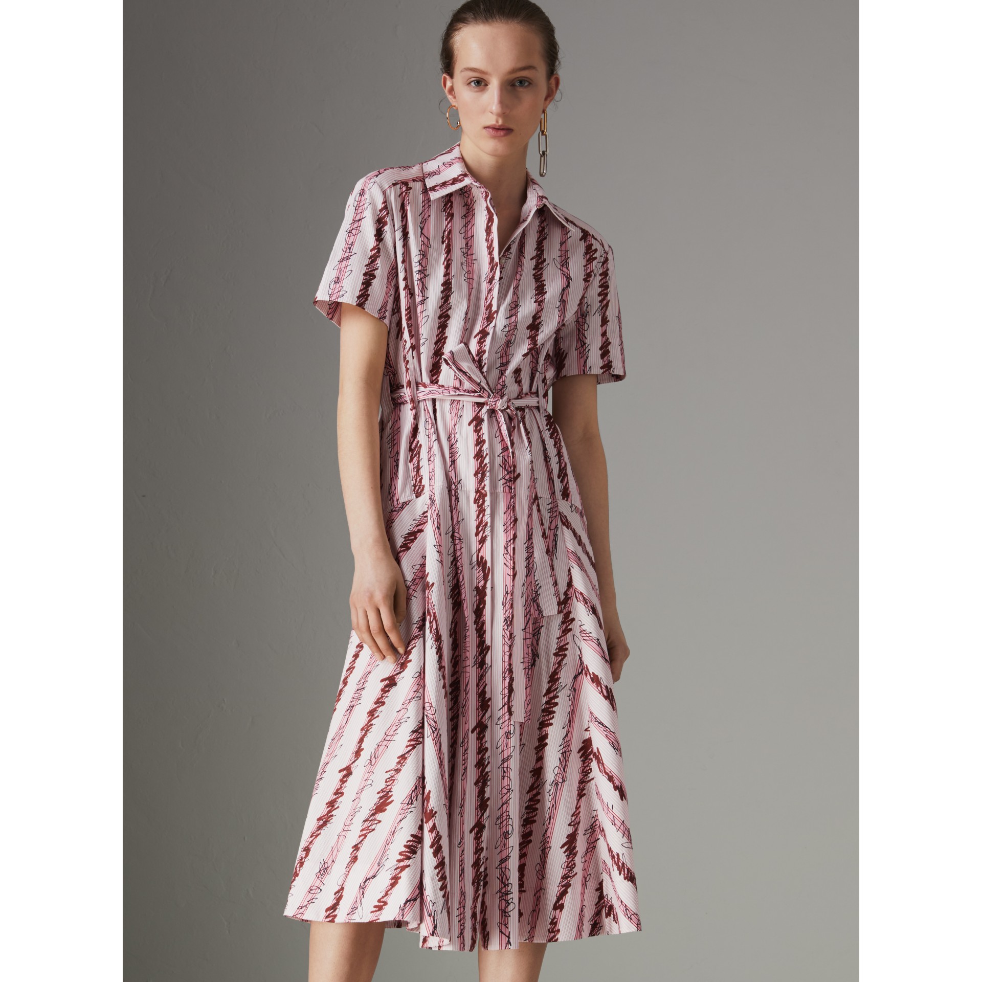 Scribble Stripe Cotton Shirt Dress in Light Pink - Women | Burberry ...