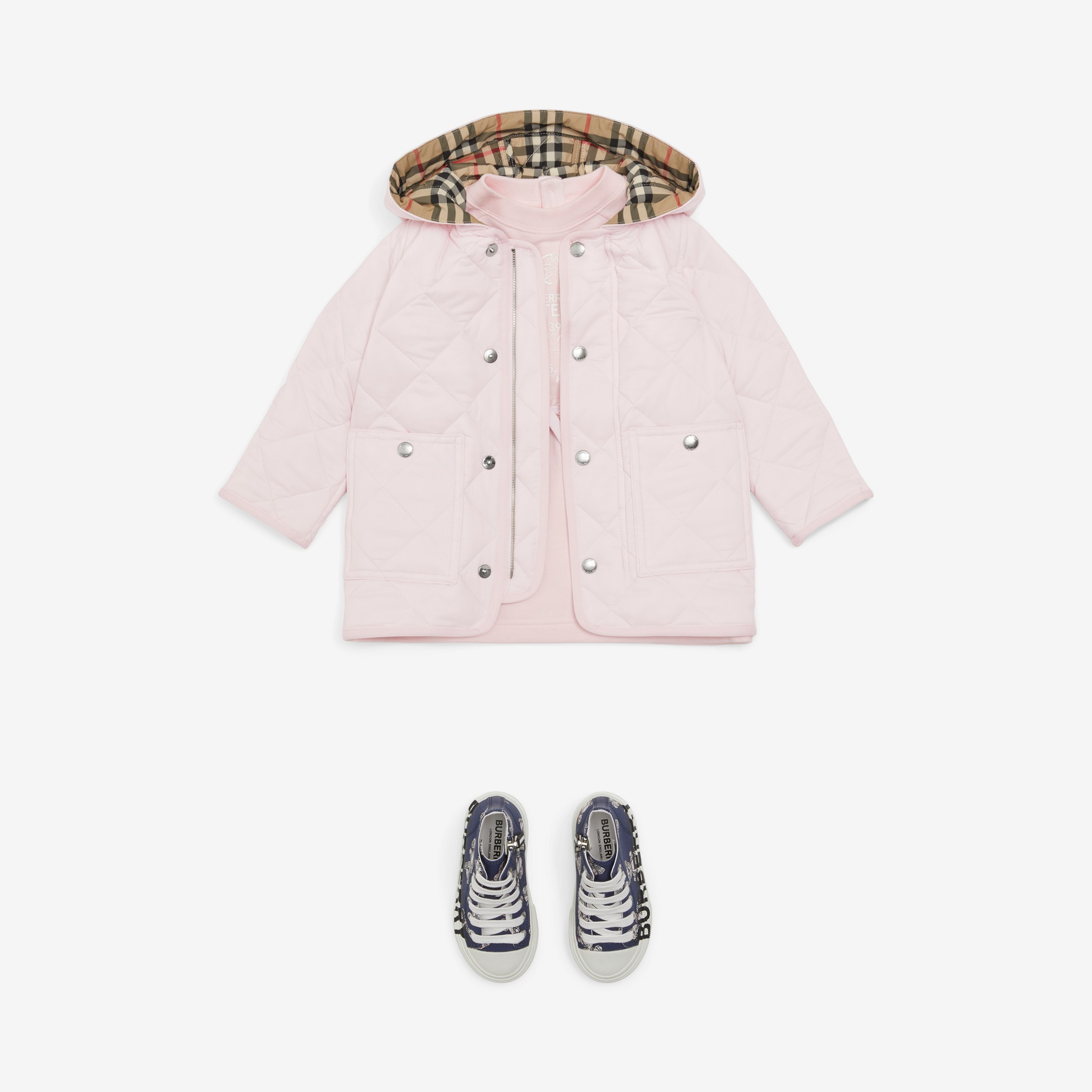 Diamond Quilted Nylon Hooded Jacket in Alabaster Pink - Children | Burberry® Official - 3