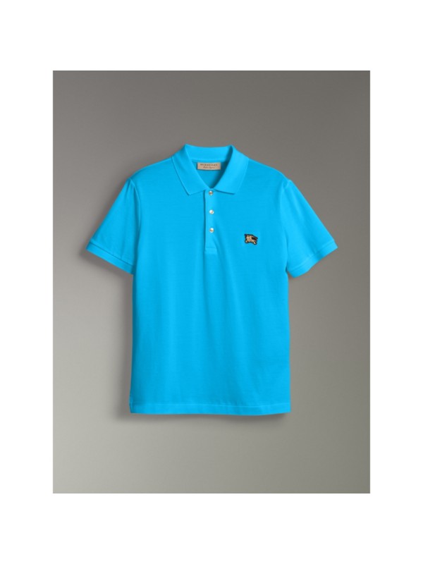 Cotton Piqué Polo Shirt in Cyan Blue - Men | Burberry United States