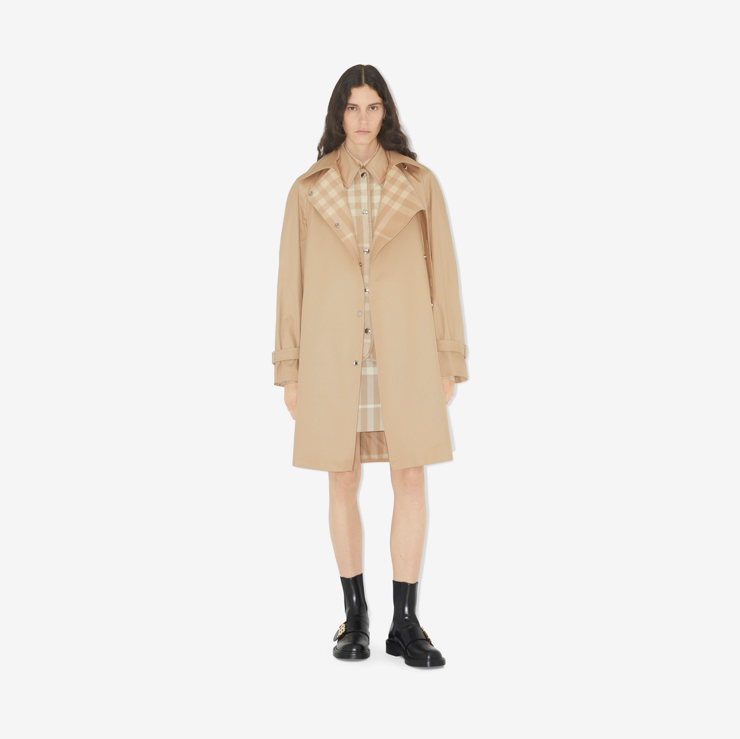 Mid-length Check Lapel Car Coat in Soft Fawn - Women | Burberry® Official