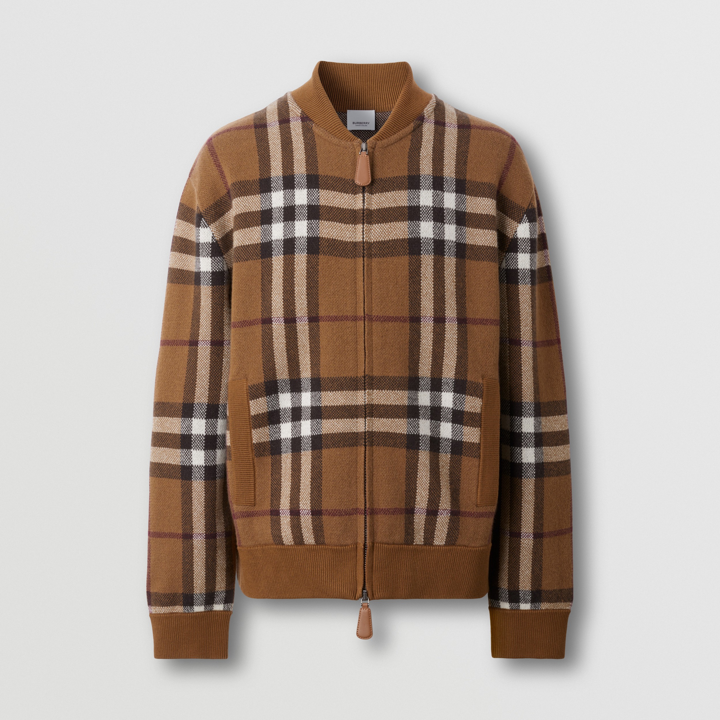 Check Cashmere Jacquard Bomber Jacket in Dark Birch Brown - Men | Burberry® Official - 4