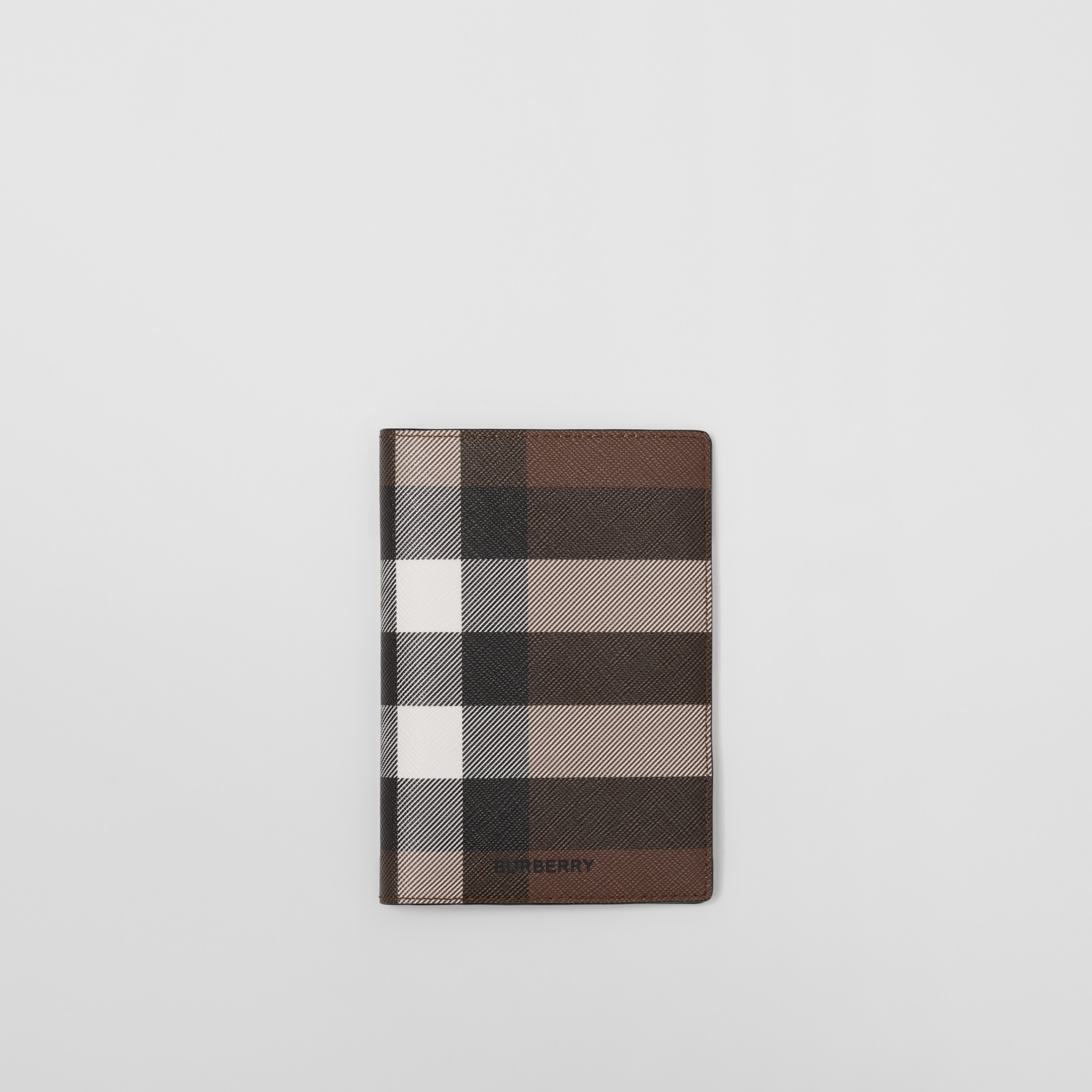 Check and Leather Passport Holder in Dark Birch Brown Men Burberry