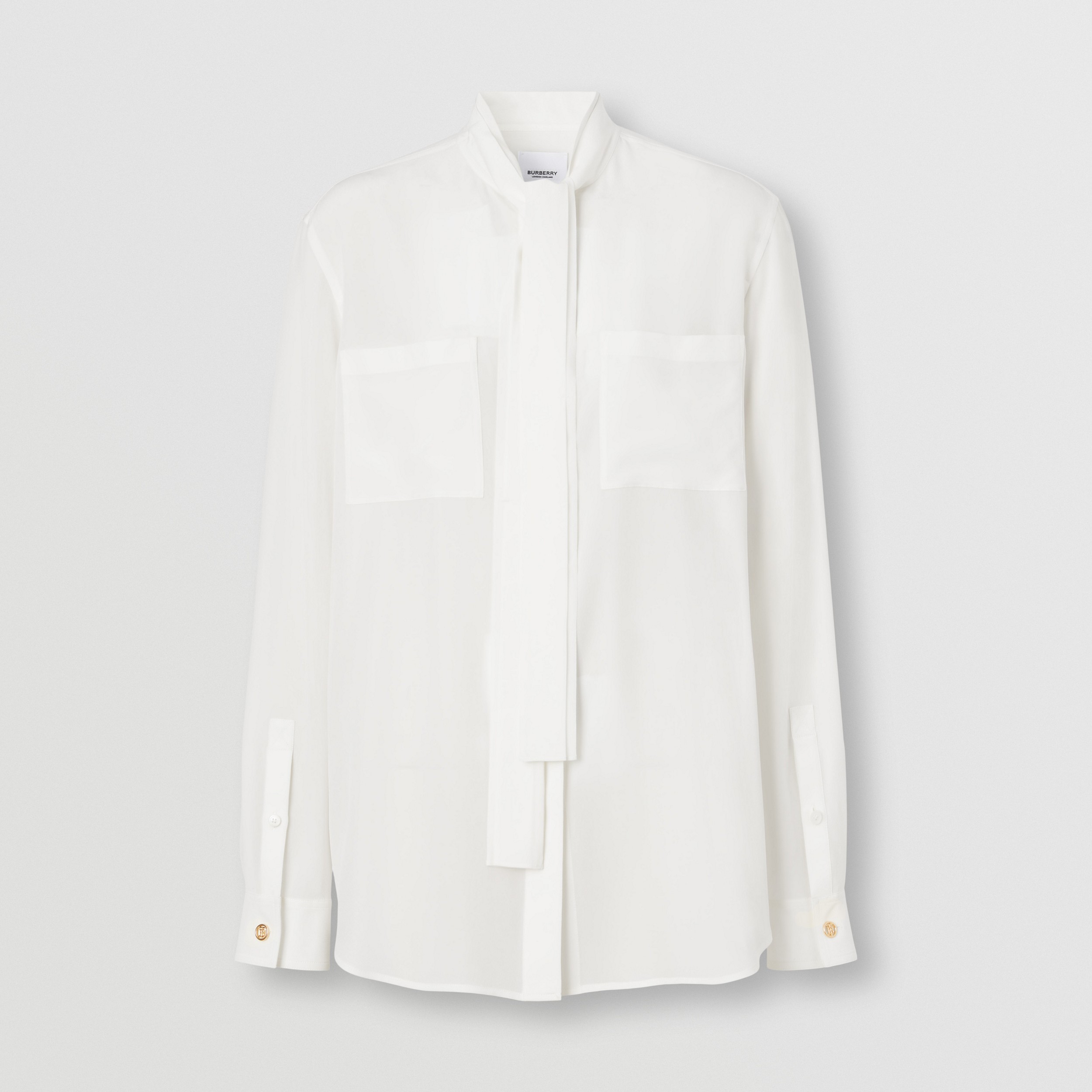 Silk Crepe de Chine Tie-neck Blouse in Optic White - Women | Burberry® Official - 4