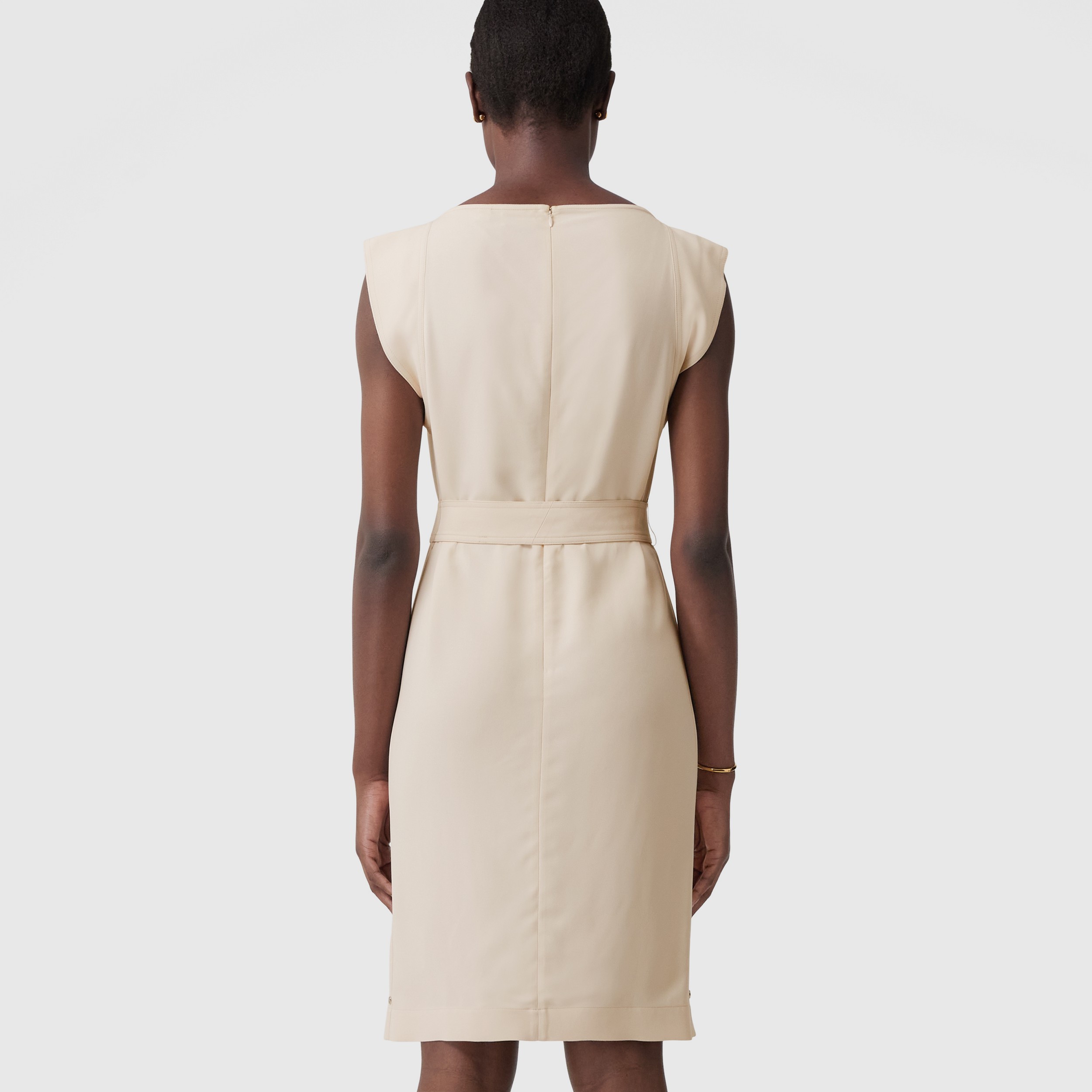 Cap-sleeve Cady Belted Dress in Buttermilk Beige - Women | Burberry® Official - 3