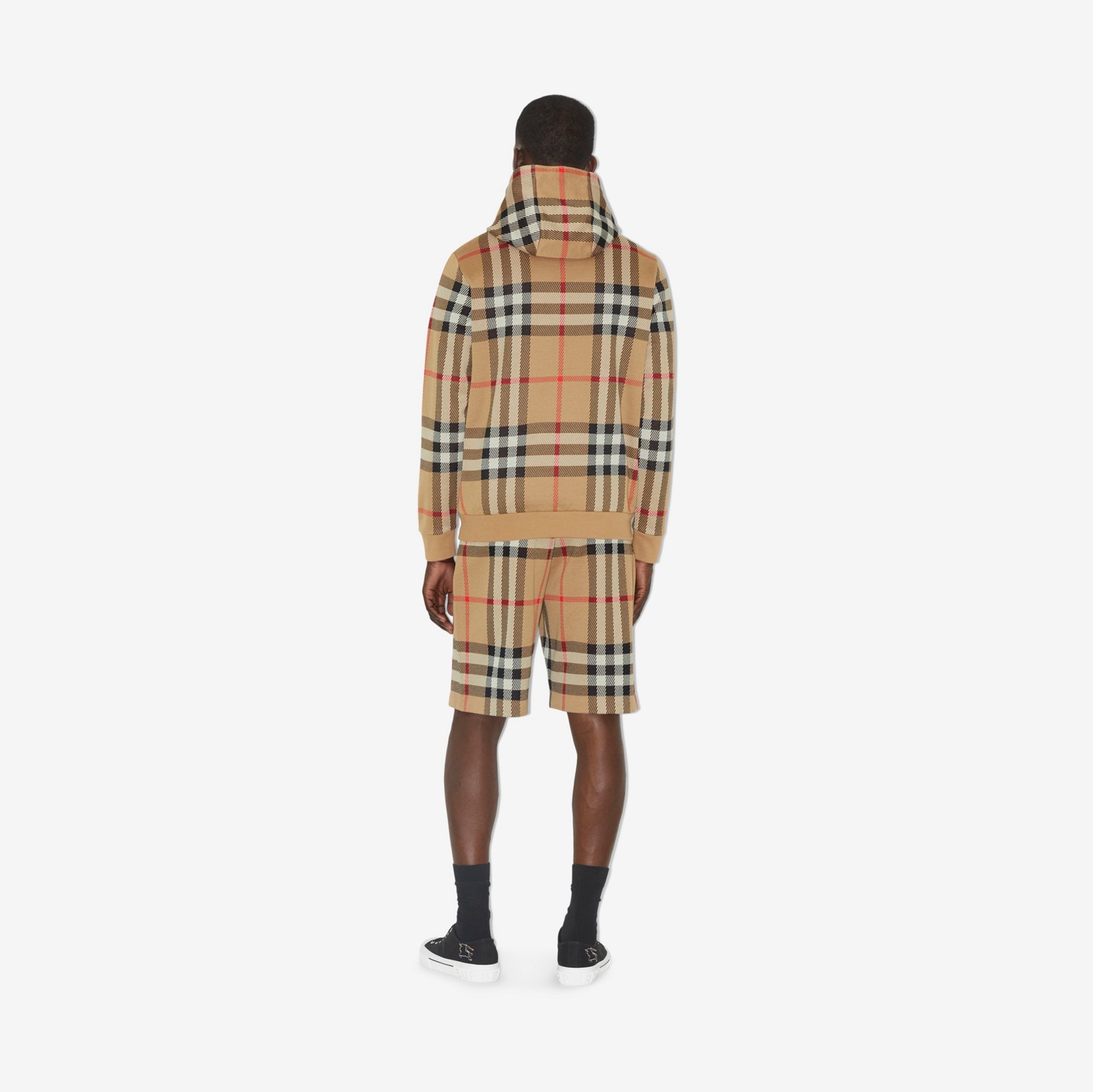 Blusa de moletom com capuz de algodão Check em jacquard (Bege Clássico) - Homens | Burberry® oficial