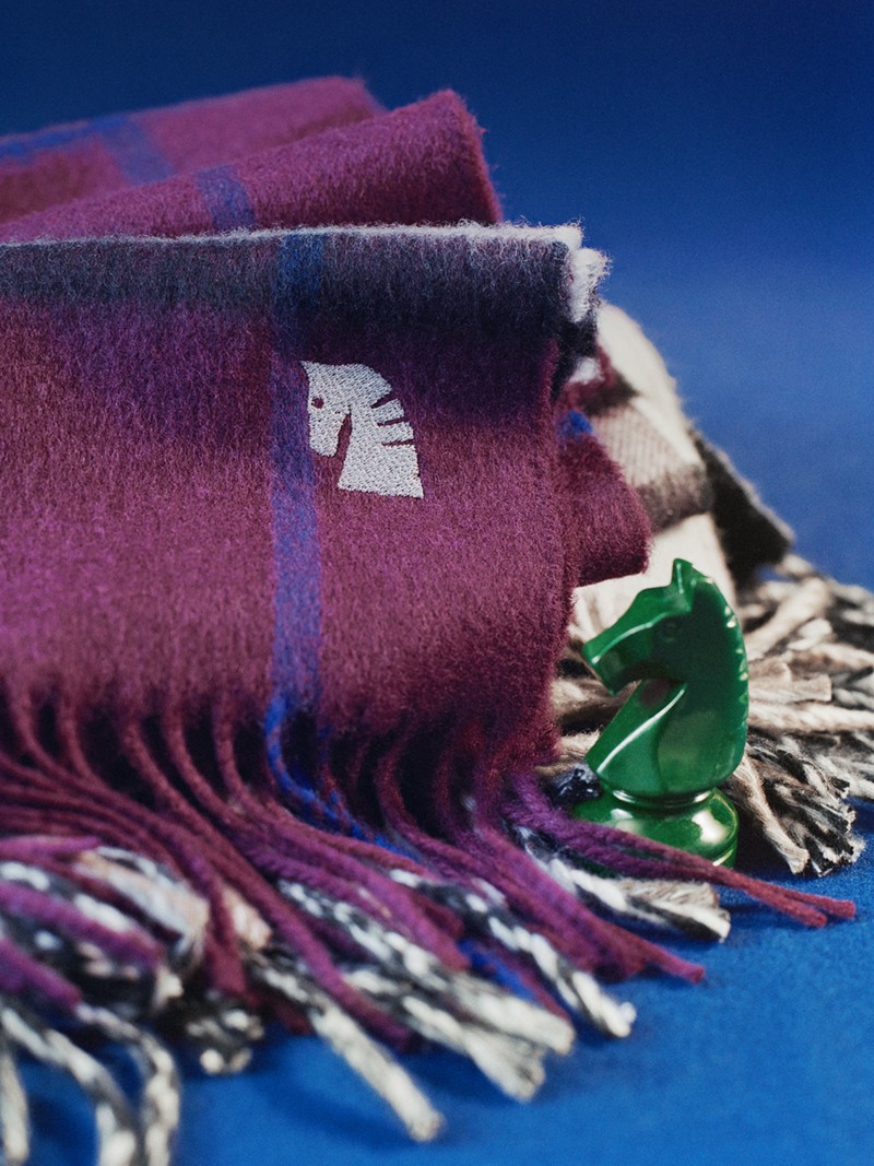 Burberry Festive Campaign featuring check scarf with icon embroidered personalisation. 