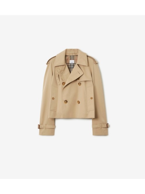 Burberry Cropped Gabardine Trench Jacket In Honey