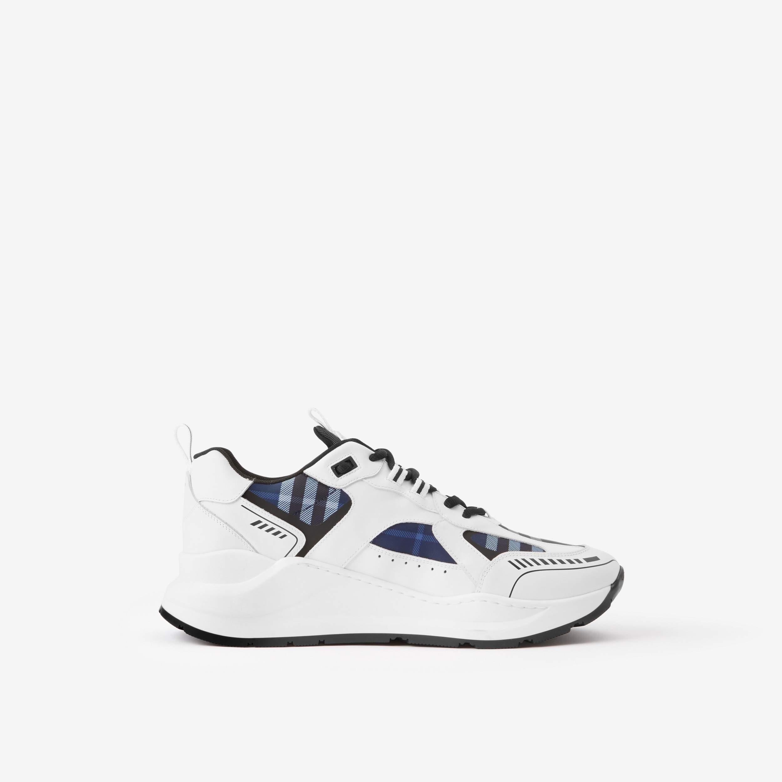 Logo Print Leather and Check Sneakers in Black/blue - Men | Burberry® Official - 1