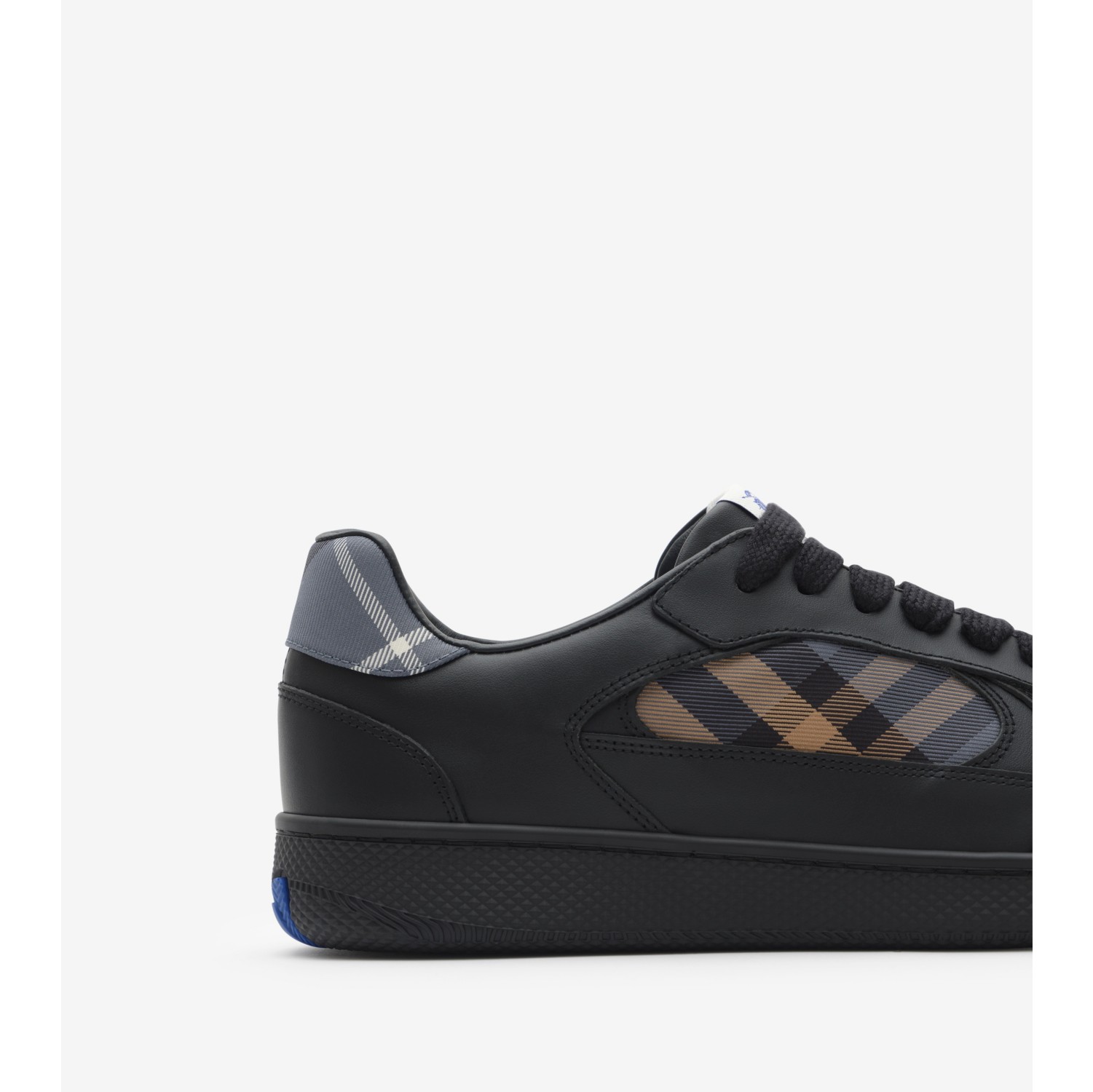 Leather and Check Terrace Sneakers​ in Black/wave blue - Men | Burberry® Official