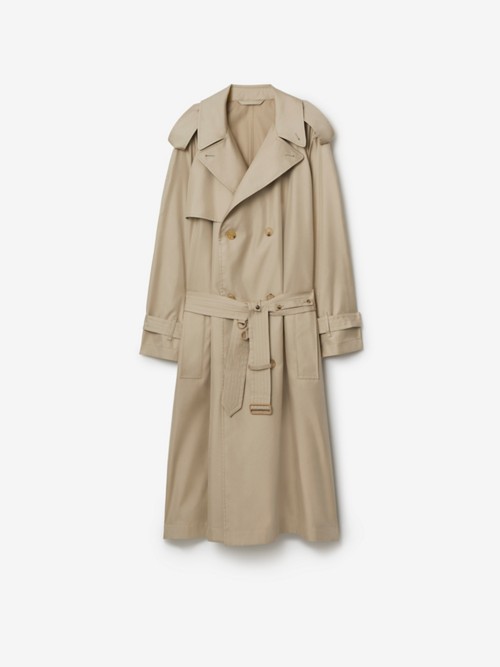 Burberry Long Silk Trench Coat In Gold